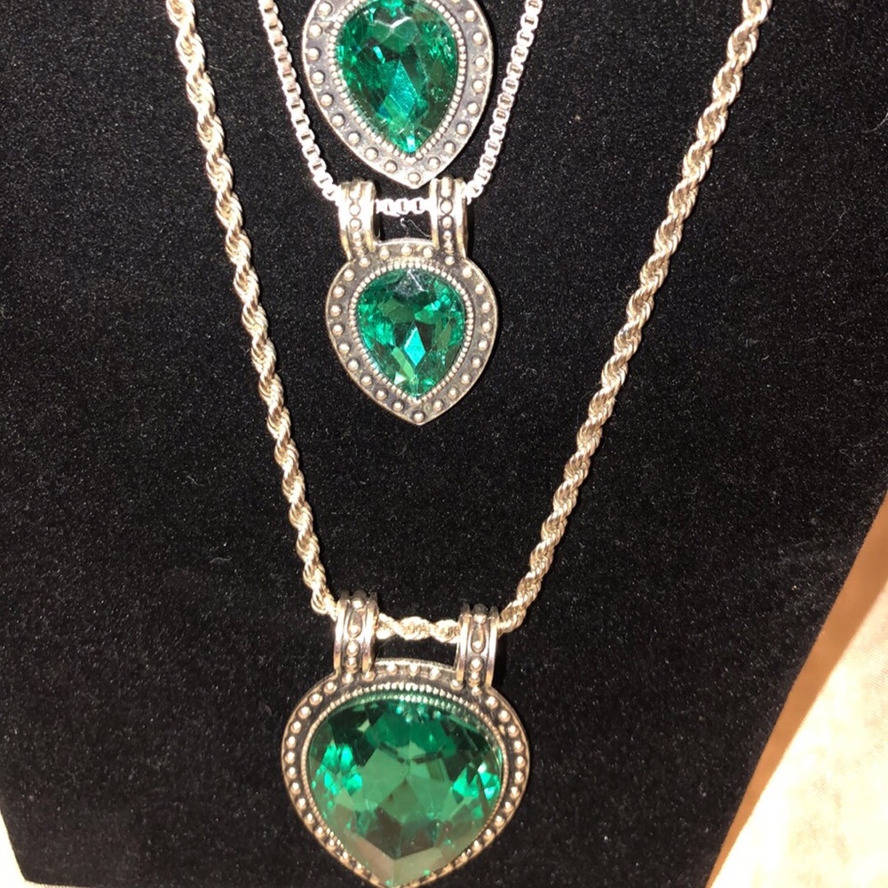 Green bling silver necklaces